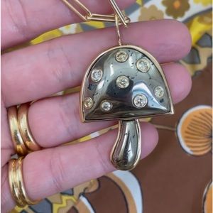 Brent Neale look-alike Hematite & White Topaz Gemstone Gold Plated Mushroom- New